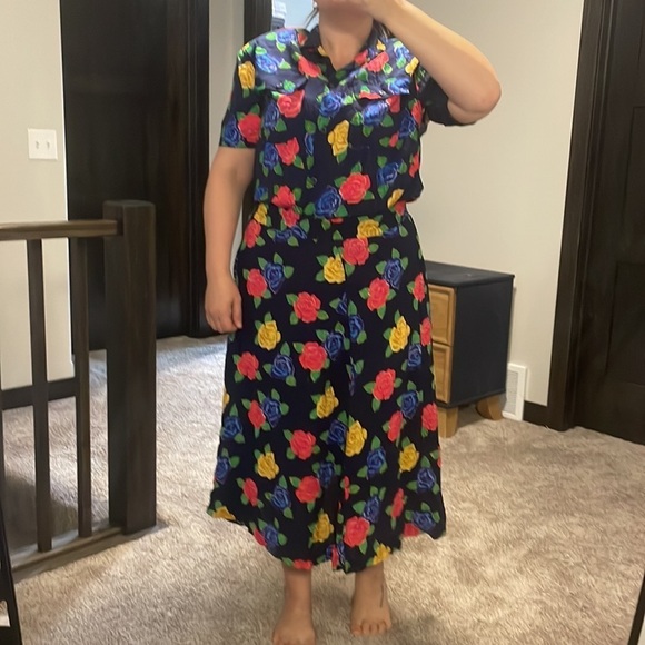 80’s vintage floral shirt and skirt set - Picture 2 of 4